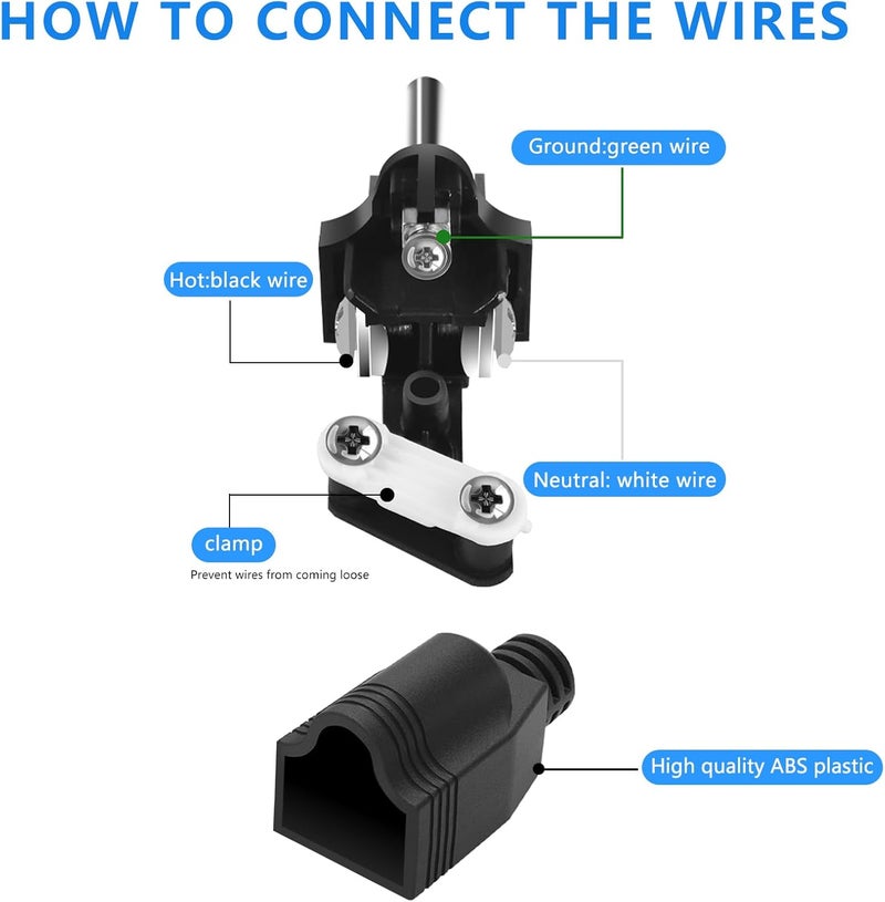 OFOAEEA 3 Prong Replacement Plug, 6 Pack Extension Cord Ends, Replacement Plugs 3 Prong with 1 Screwdriver, Neutral Ground Bonding Plugs, 3 Wire MalePlug, Power Plug Replacements, Black - Image 3